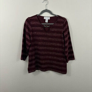 Cathy Daniels Striped Sweater Sz L Chain Detail Sparkly Vintage Look Cozy Top